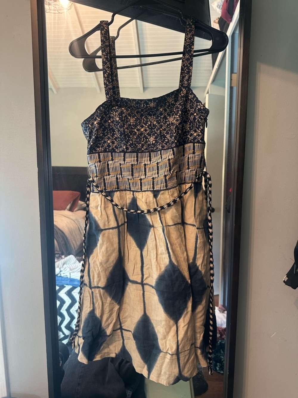 Anthropologie Maeve Magellan Shibori Tie-dye Boho Dress Strapless Linen sz. 4